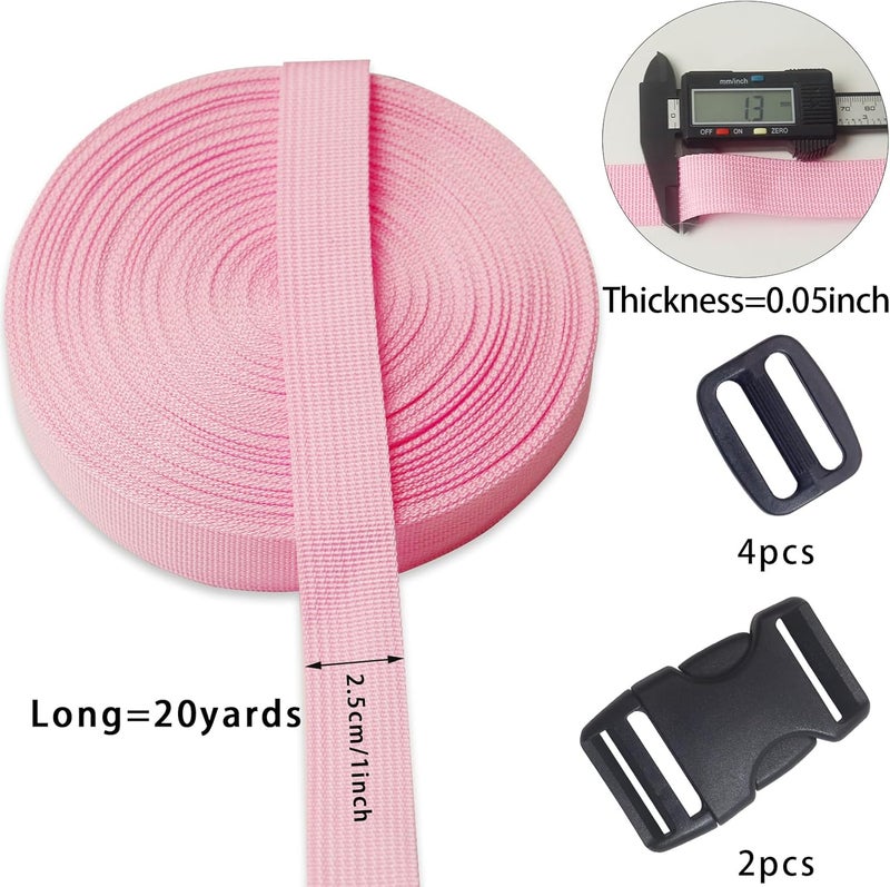 ZHFMLY Pink Webbing Straps 1 Inch-Durable Polypropylene Straps with Buckles,20 Yards Strapping for Tie-Downs,Camping, Climbing, Outdoor & Indoor Crafting, DIY Bags, Lawn Chair Replacement, and Seat Belts - Image 2